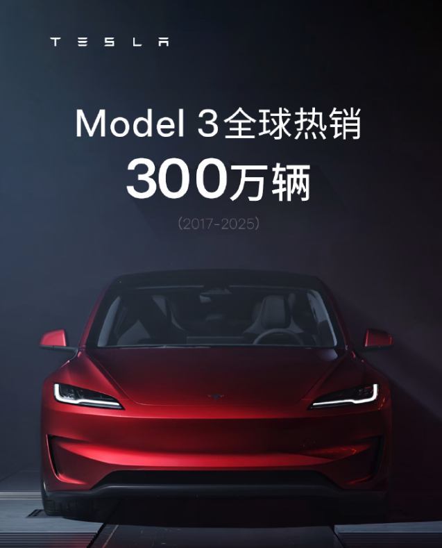 特斯拉Model 3全球銷量超300萬輛